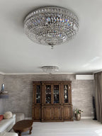 Modern 9 / 12 / 15-Light Flush Mount Crystal Chandelier in Gold / silver Finish