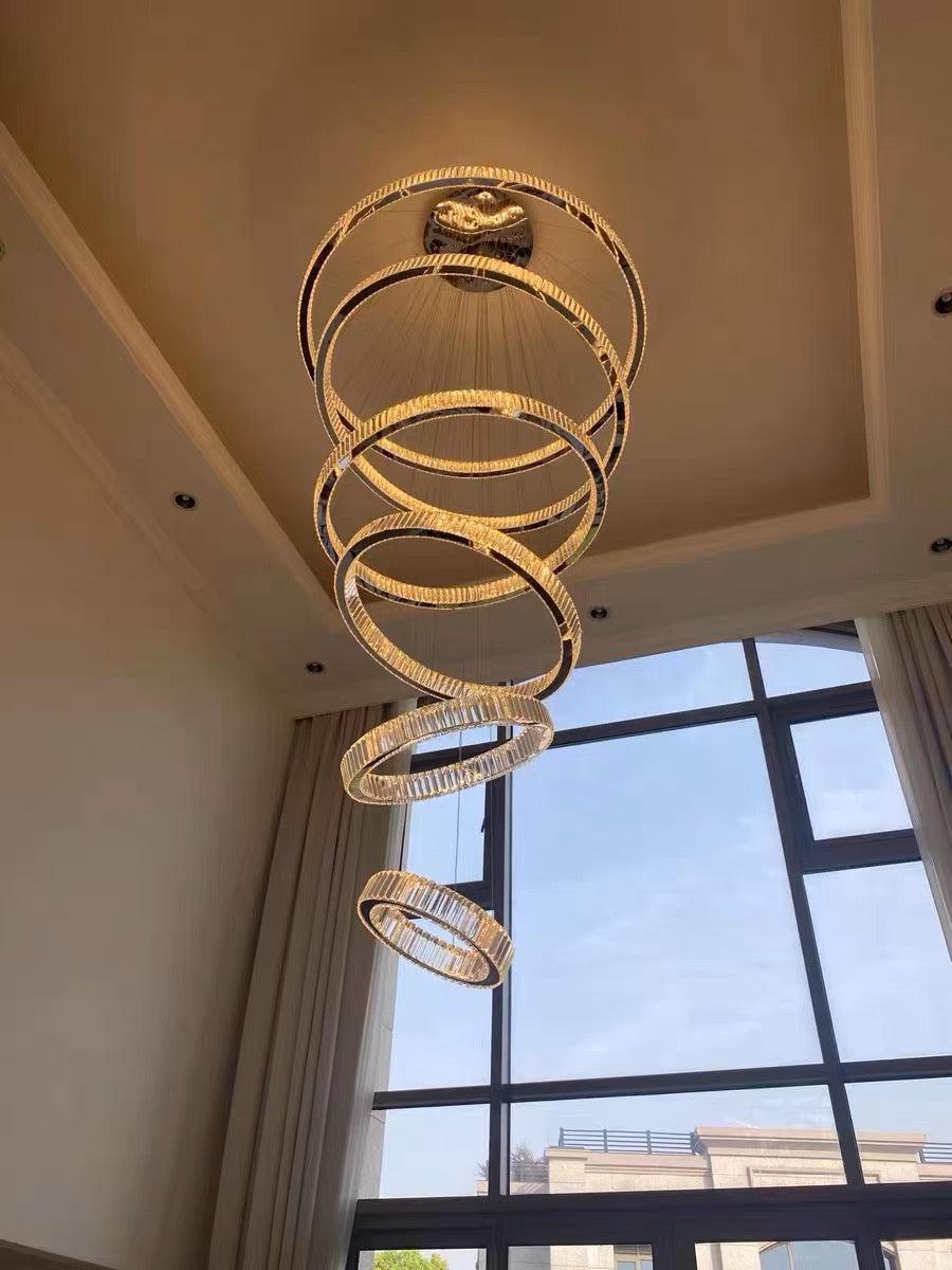 Modern Front Entryway Chandelier 3 / 4 / 5 / 6 / 7 Rings Crystal Gold / Chrome Finish Ceiling Lamp