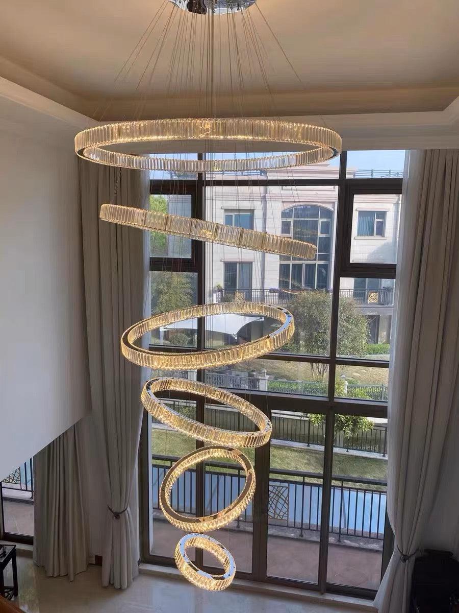 Modern Front Entryway Chandelier 3 / 4 / 5 / 6 / 7 Rings Crystal Gold / Chrome Finish Ceiling Lamp