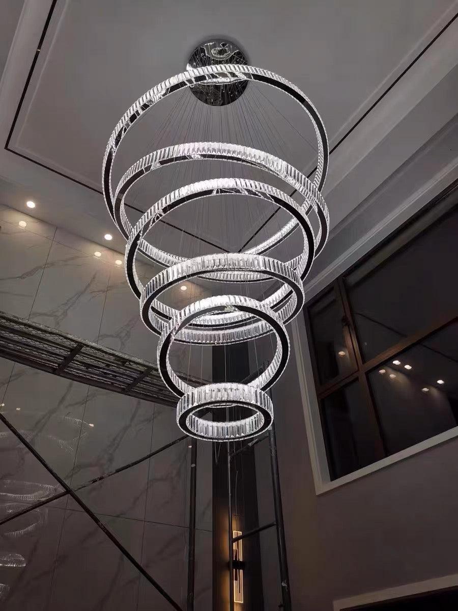 Modern Front Entryway Chandelier 3 / 4 / 5 / 6 / 7 Rings Crystal Gold / Chrome Finish Ceiling Lamp