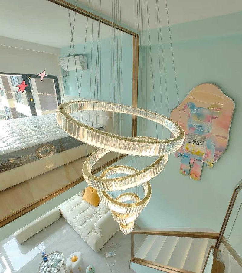 Modern Front Entryway Chandelier 3 / 4 / 5 / 6 / 7 Rings Crystal Gold / Chrome Finish Ceiling Lamp