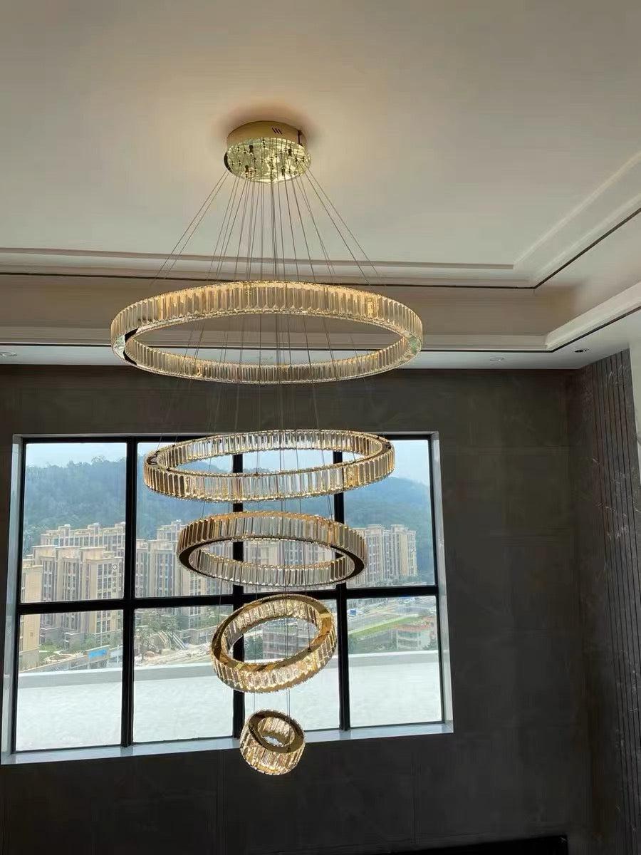 Modern Front Entryway Chandelier 3 / 4 / 5 / 6 / 7 Rings Crystal Gold / Chrome Finish Ceiling Lamp