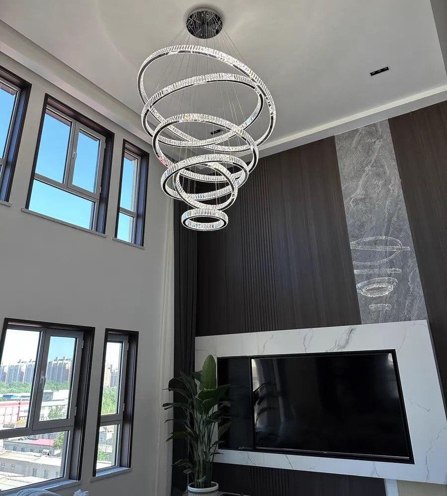 Modern Front Entryway Chandelier 3 / 4 / 5 / 6 / 7 Rings Crystal Gold / Chrome Finish Ceiling Lamp