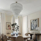Hand-Blown Glass Tiered Round Chandelier with Metal Finish, 3-4-5-7 Tiers Modern Art Design