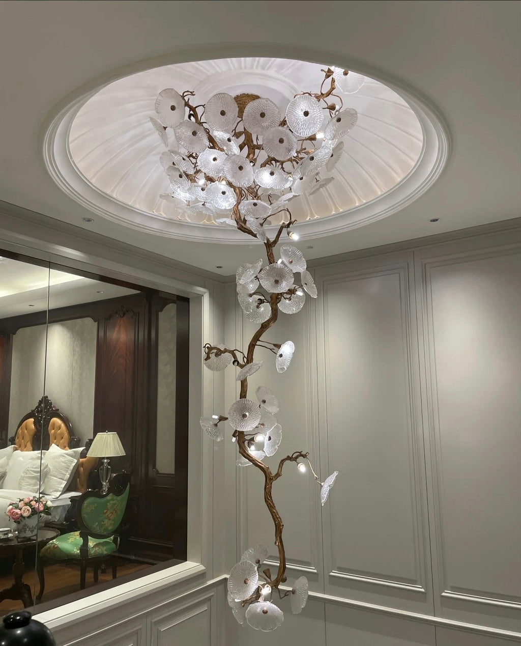 Nenufar Bonsai Staircase Crystal Chandelier for High Ceiling