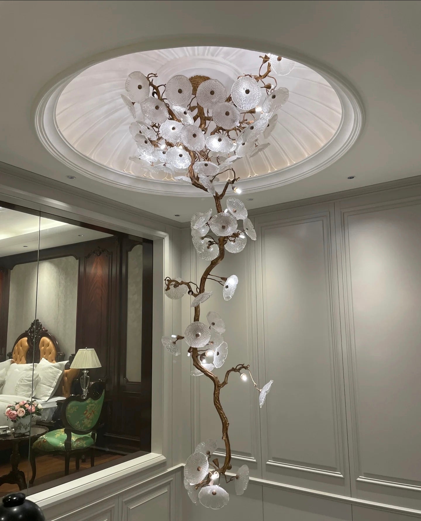 Nenufar Bonsai Staircase Crystal Chandelier for High Ceiling