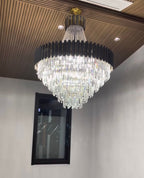 Black Crystal and Stainless Steel Round Chandelier Ceiling Light , Modern Finish