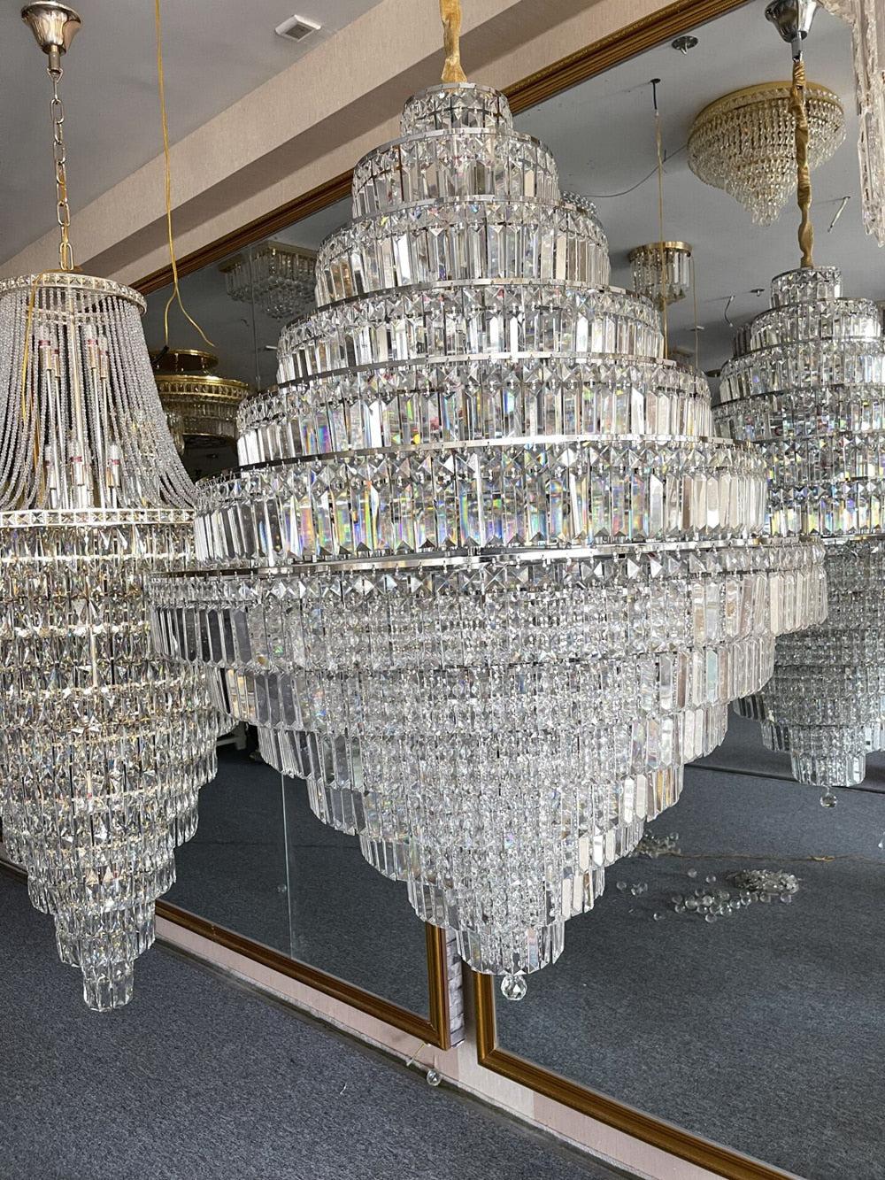 Chrome / Silver / Gold Extra Large Chandelier for Foyer Living Room Staircase Crystal Ceiling Lighting