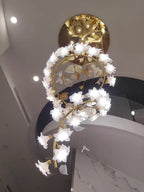 Ceramic Flower Chandelier in Artistic Brass Branch Design