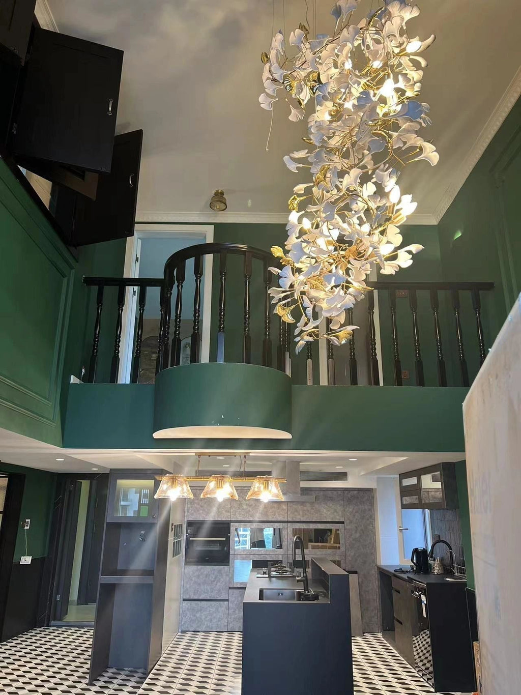 Ceramic Ginkgo Leaves Branch Flower Chandelier
