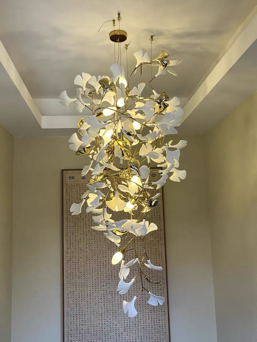 Ceramic Ginkgo Leaves Branch Flower Chandelier