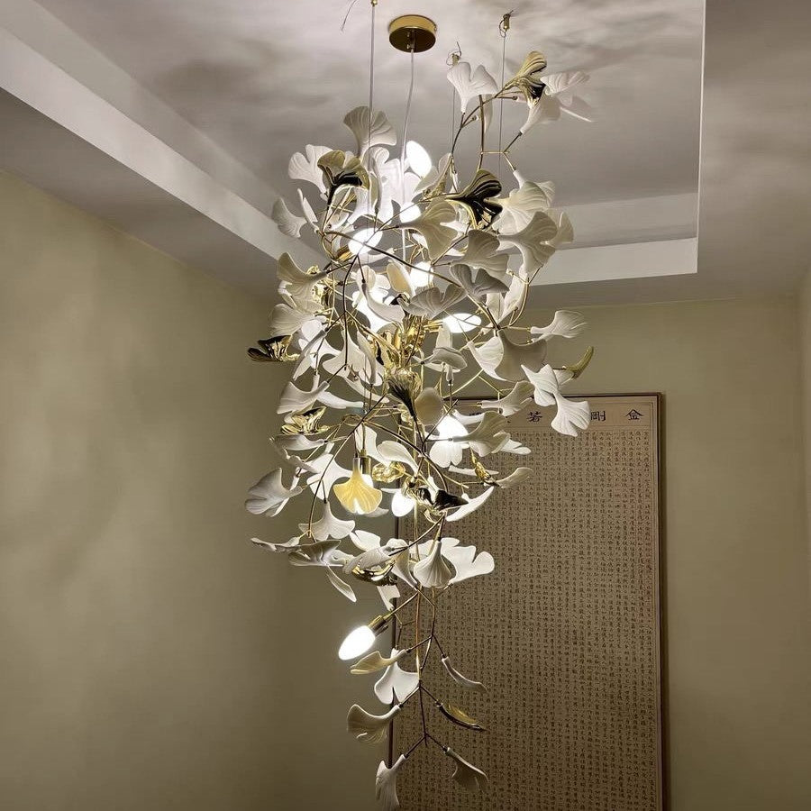 Ceramic Ginkgo Leaves Branch Flower Chandelier