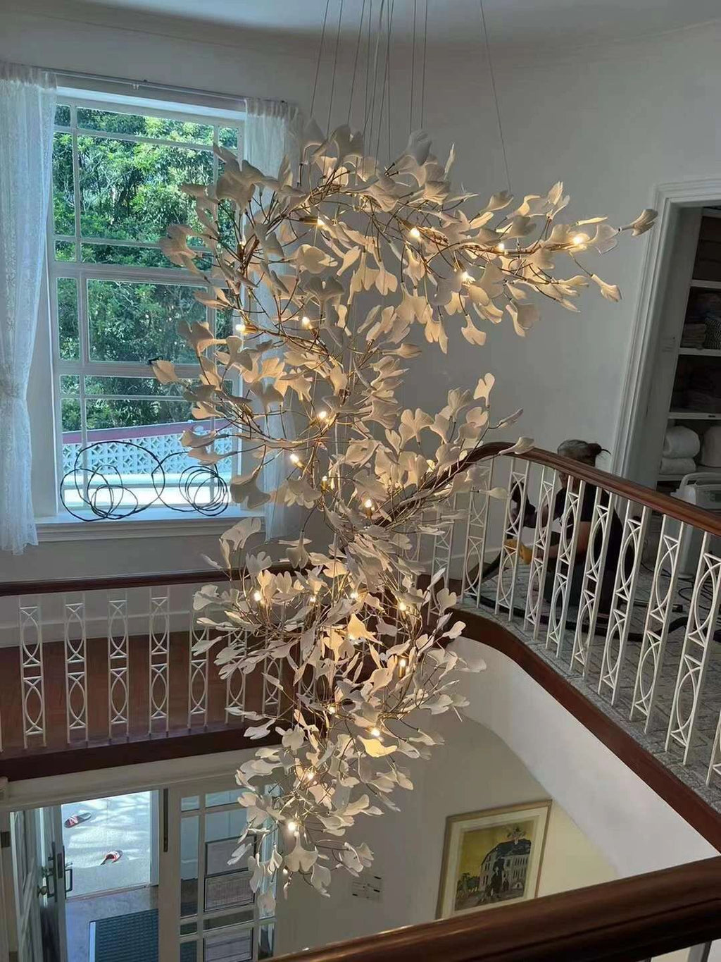 Ceramic Ginkgo Leaves Branch Flower Chandelier
