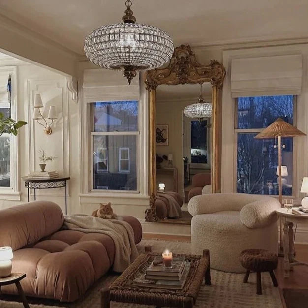 French Empire Vintage Ellipsoid Crystal Chandelier with Iron and Brass Finish for Living Room Bedroom