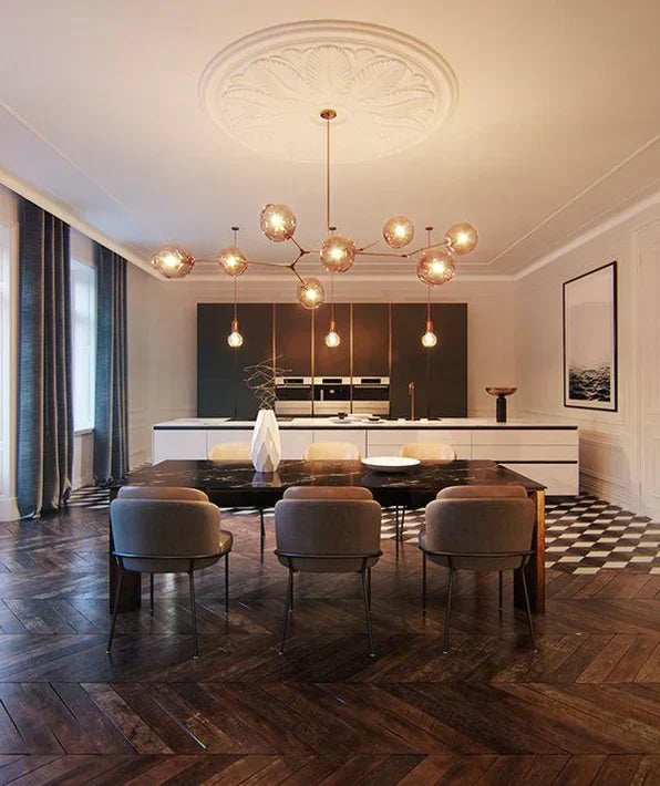 Modern Sputnik Smoky Gray / amber Glass Branch Chandelier for Kitchen Island / dining Room