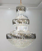 Golden Era Grand Cascade Round Chandelier with Smoky Gray & Clear K9 Crystal Finish for High Ceilings