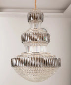 Golden Era Grand Cascade Round Chandelier with Smoky Gray & Clear K9 Crystal Finish for High Ceilings
