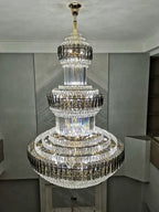 Golden Era Grand Cascade Round Chandelier with Smoky Gray & Clear K9 Crystal Finish for High Ceilings