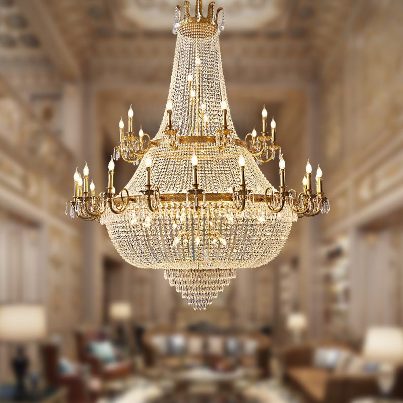 Oversized Luxury Double-Layers Golden French Style Crystal Chandelier for Living / dinning Room / foyer /
