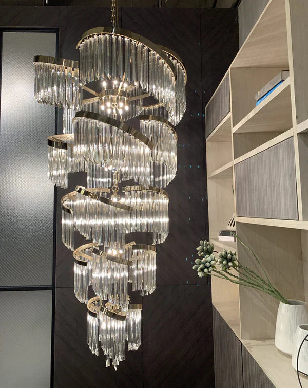 Oversized Modern Designer Creative Multi-Tiered Luxury Spiral Crystal Chandelier for