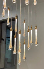 Gold Finish Glass Drops Pendant Chandelier Spiral Staircase Light with High-Quality Crystal