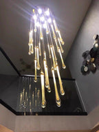 Gold Finish Glass Drops Pendant Chandelier Spiral Staircase Light with High-Quality Crystal