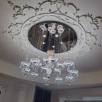 French Romantic Crystal and Glass Candle Chandelier Pendant Light with Metal Finish for Living Room Dining
