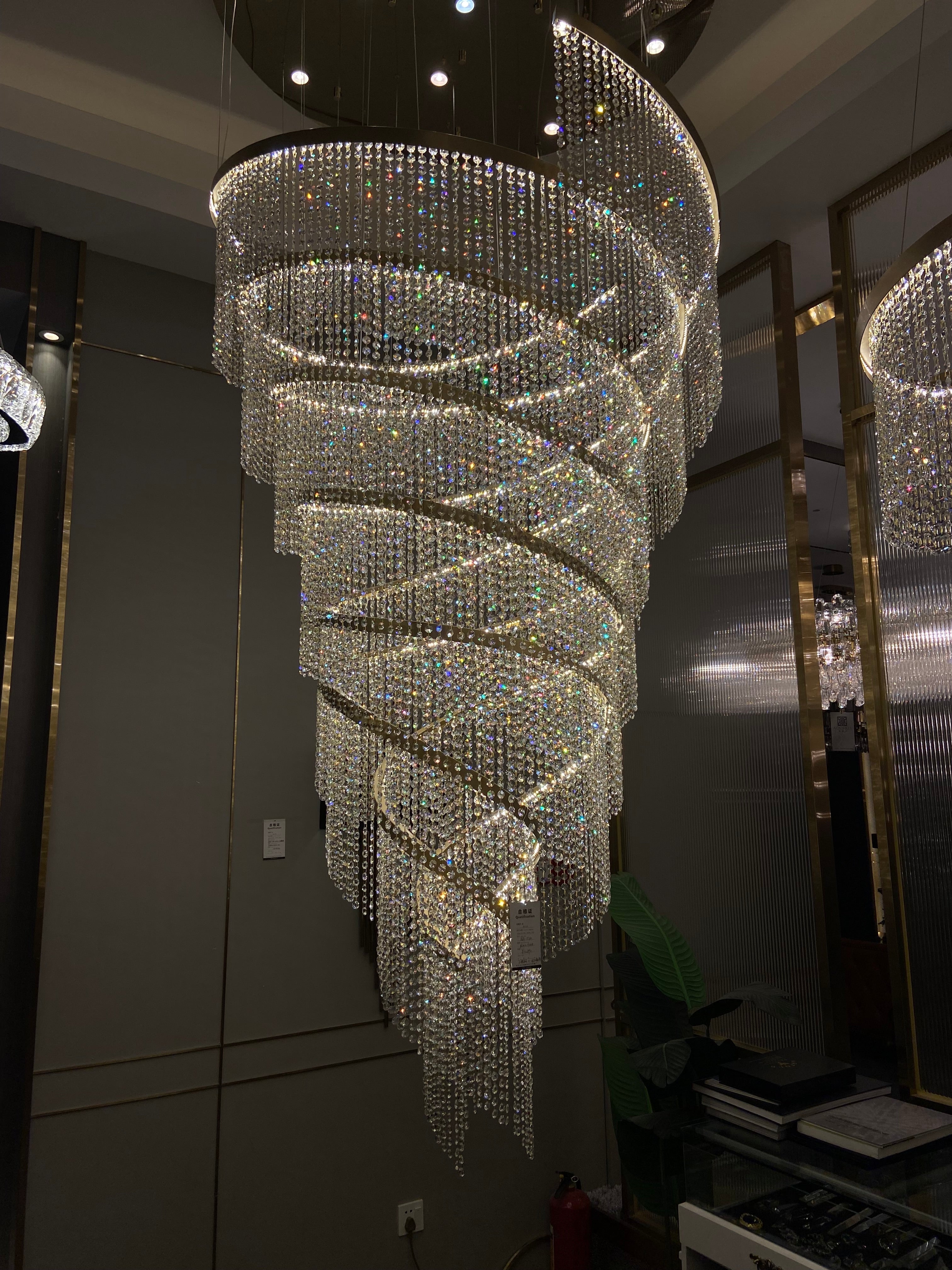 Chrome Stainless Steel Crystal Chandelier Large High Ceiling Light for Staircase Entrance