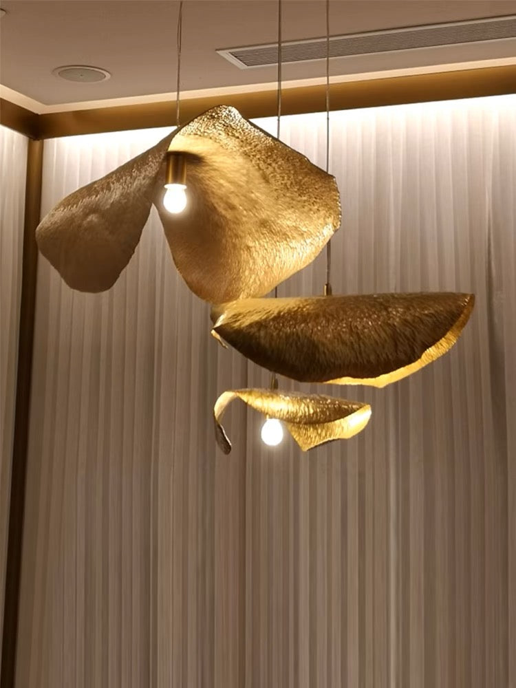 Postmodern Brass Pendant Lighting with Withered Leaf Shape, High-Quality Finish