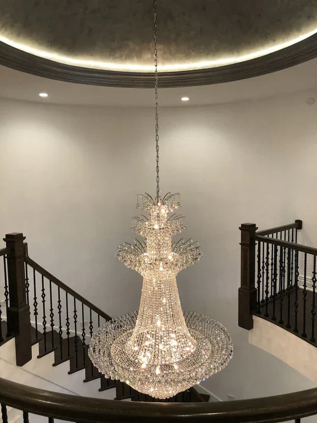 Empire Extra Large French Classic Multi-Tiered Crystal Chandelier with Metal Finish and Lotus-Shaped Design