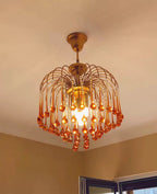 French Style Bedroom Small Creative Chandelier Vintage Romantic Warm Vibe Amber Waterdrop Light for Restaurant