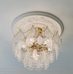 European Vintage Style Luxury Elegant Cream White Chandelier / ceiling Light with White Pearl Chains for