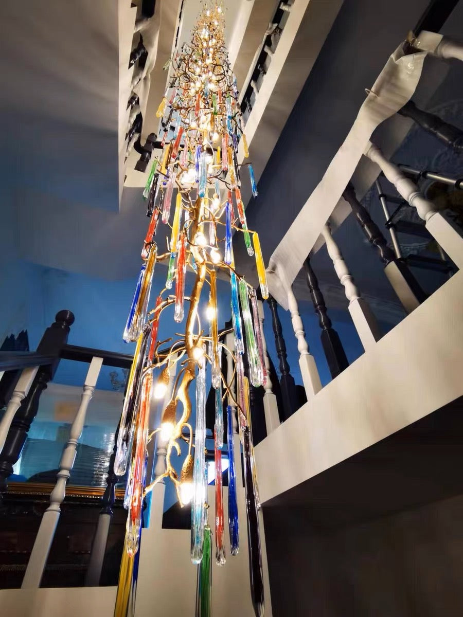 Verdant Crystal Colored Branch Column Chandelier