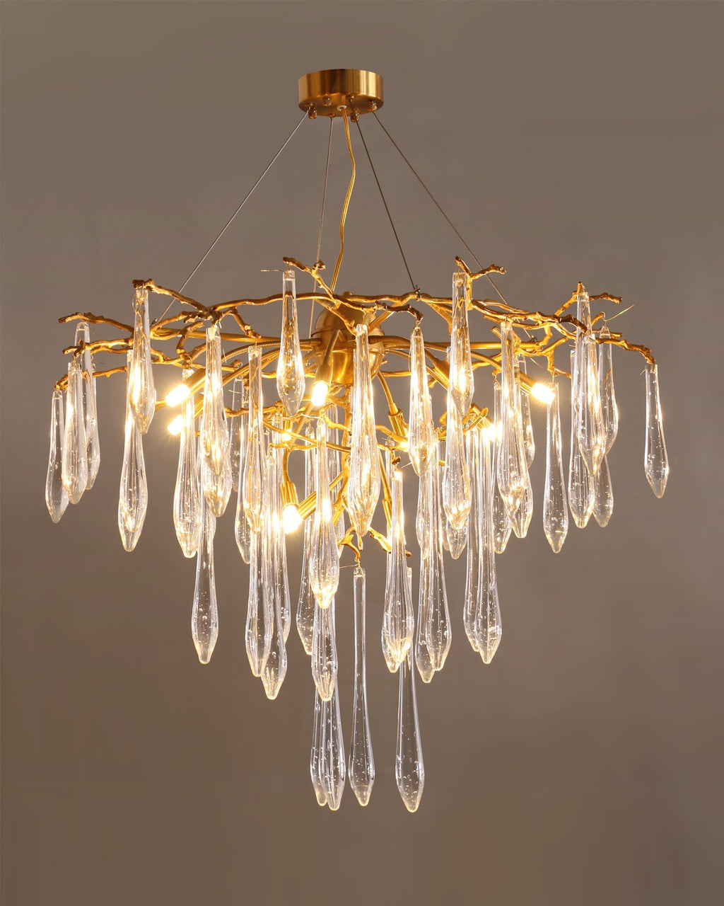 Icicle Branch Brass Crystal Chandelier