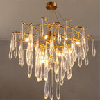 Icicle Branch Brass Crystal Chandelier