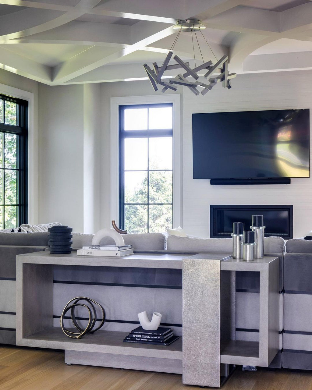 Modern Round / linear Geometric Aluminum LED Chandelier for Dining Room / bedroom