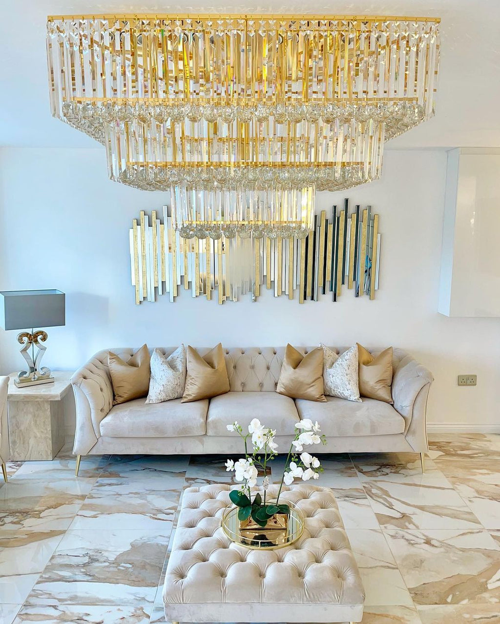 Square Crystal Ceiling Crystal Chandelier Light Three Layers