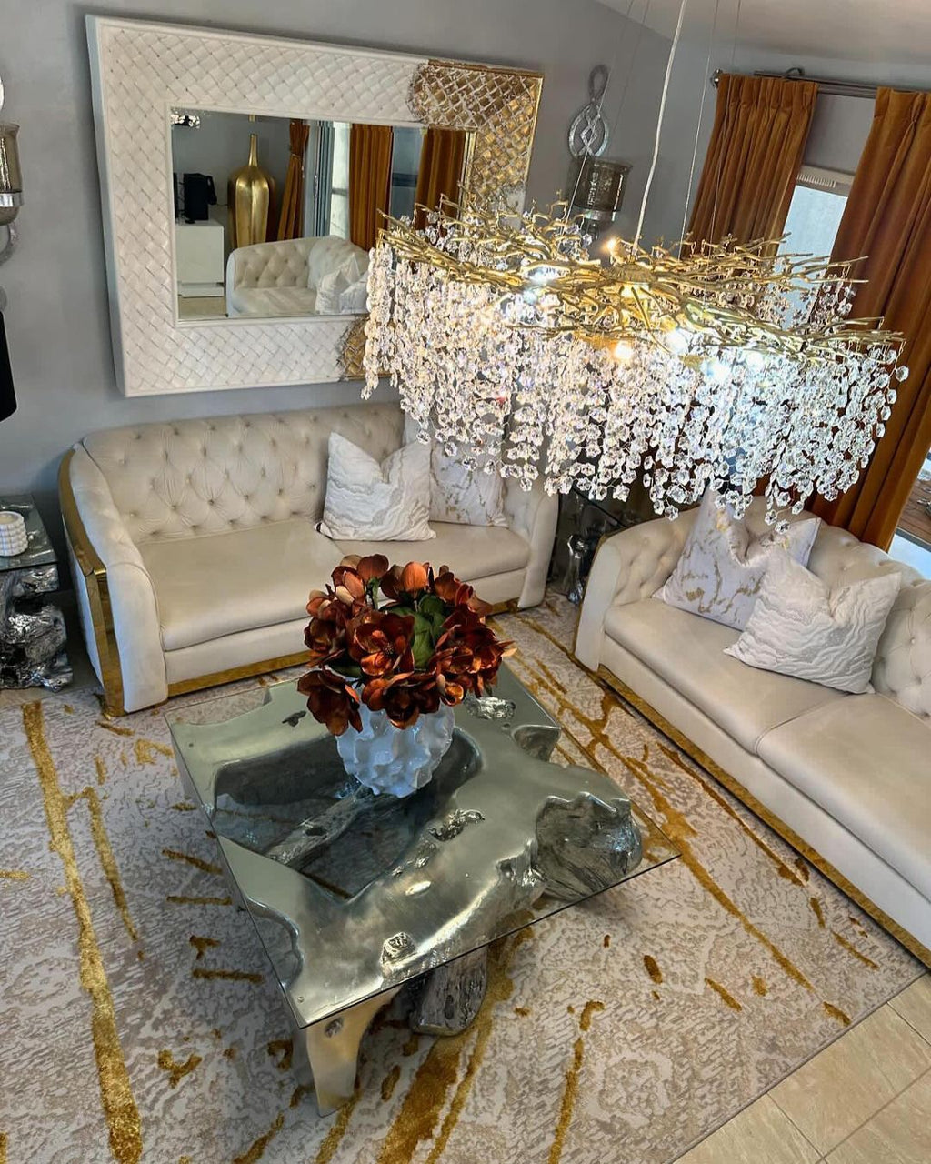 Modern Round / rectangular Floral Branch Crystal Chandelier for Low-Ceiling