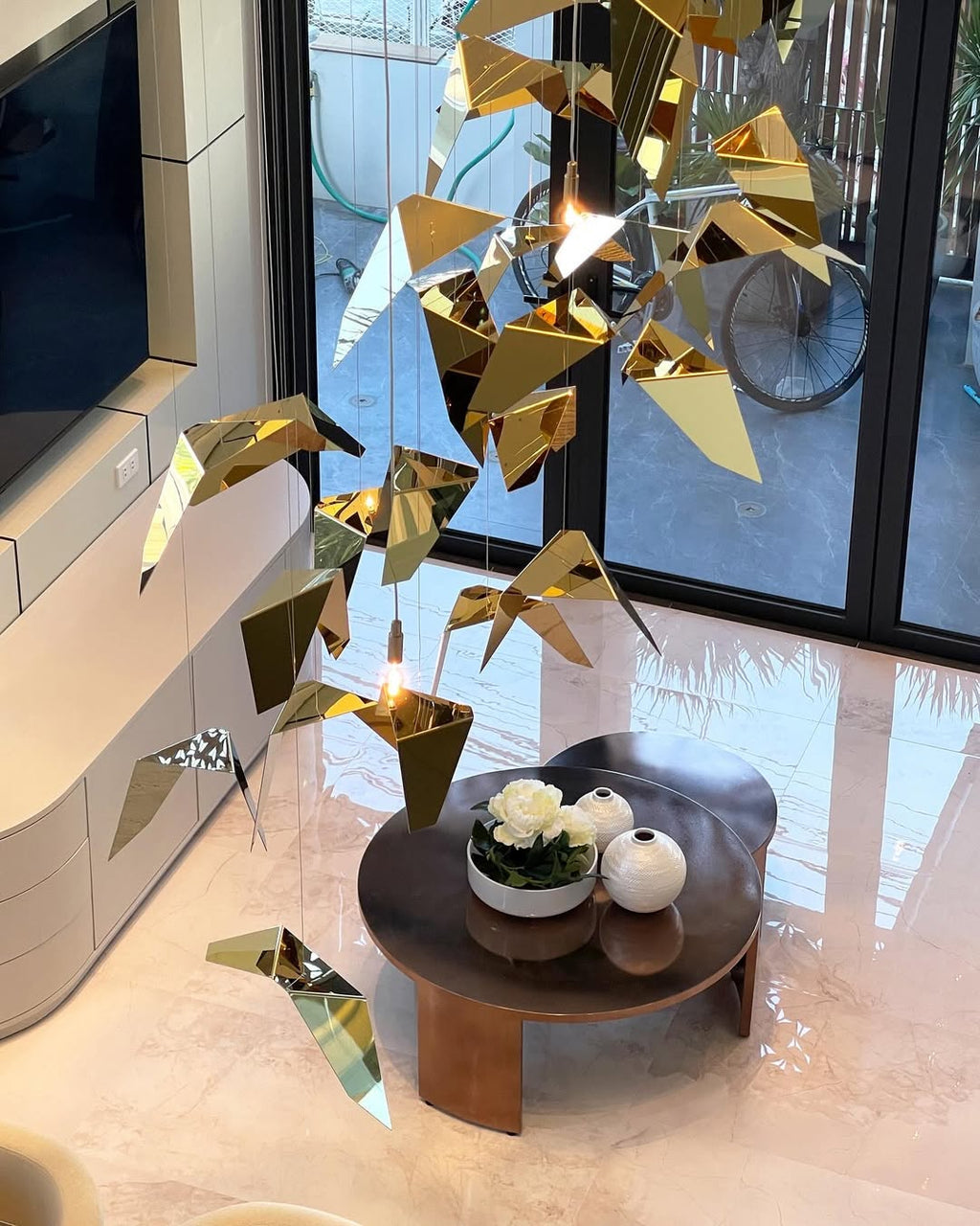 Golden Wings Floating Chandelier with Metallic Finish for Hall, Hotel, Restaurant