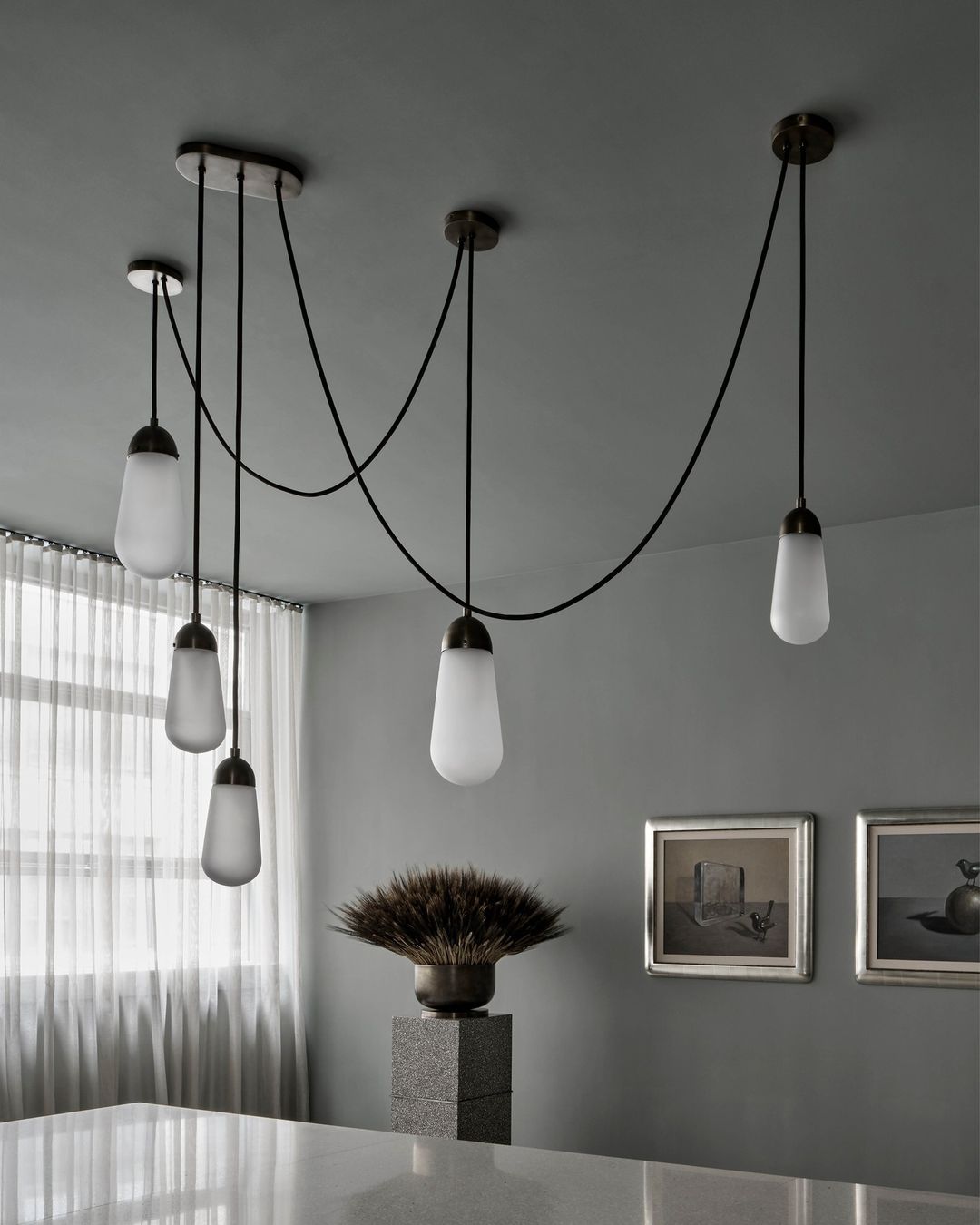 Modern Floating Pears-Inspired Frosted Glass Pendant for High-Ceiling