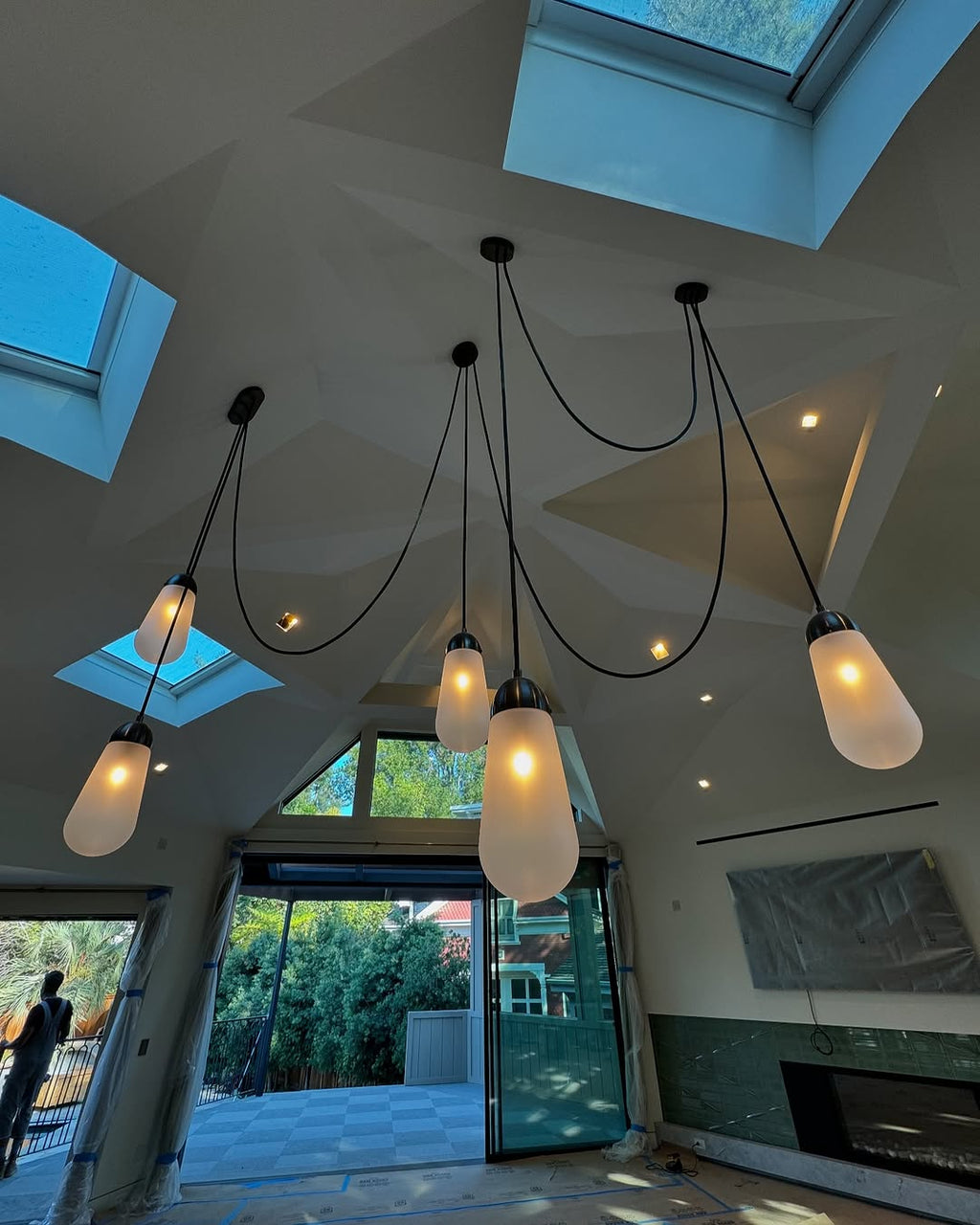Modern Floating Pears-Inspired Frosted Glass Pendant for High-Ceiling