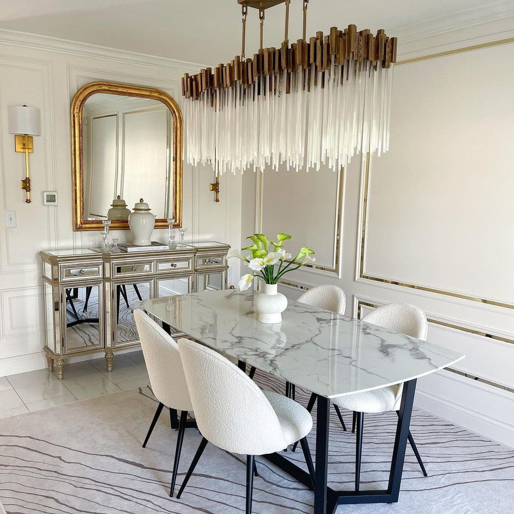 Modern Rectangular Glass and Metal Chandelier with Clear Glass Rods for Dining Room