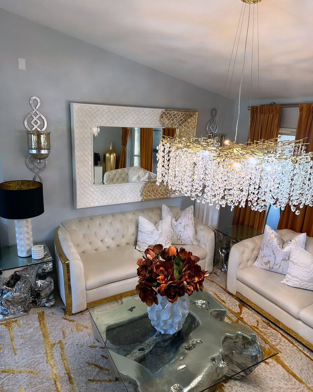 Modern Round / rectangular Floral Branch Crystal Chandelier for Low-Ceiling