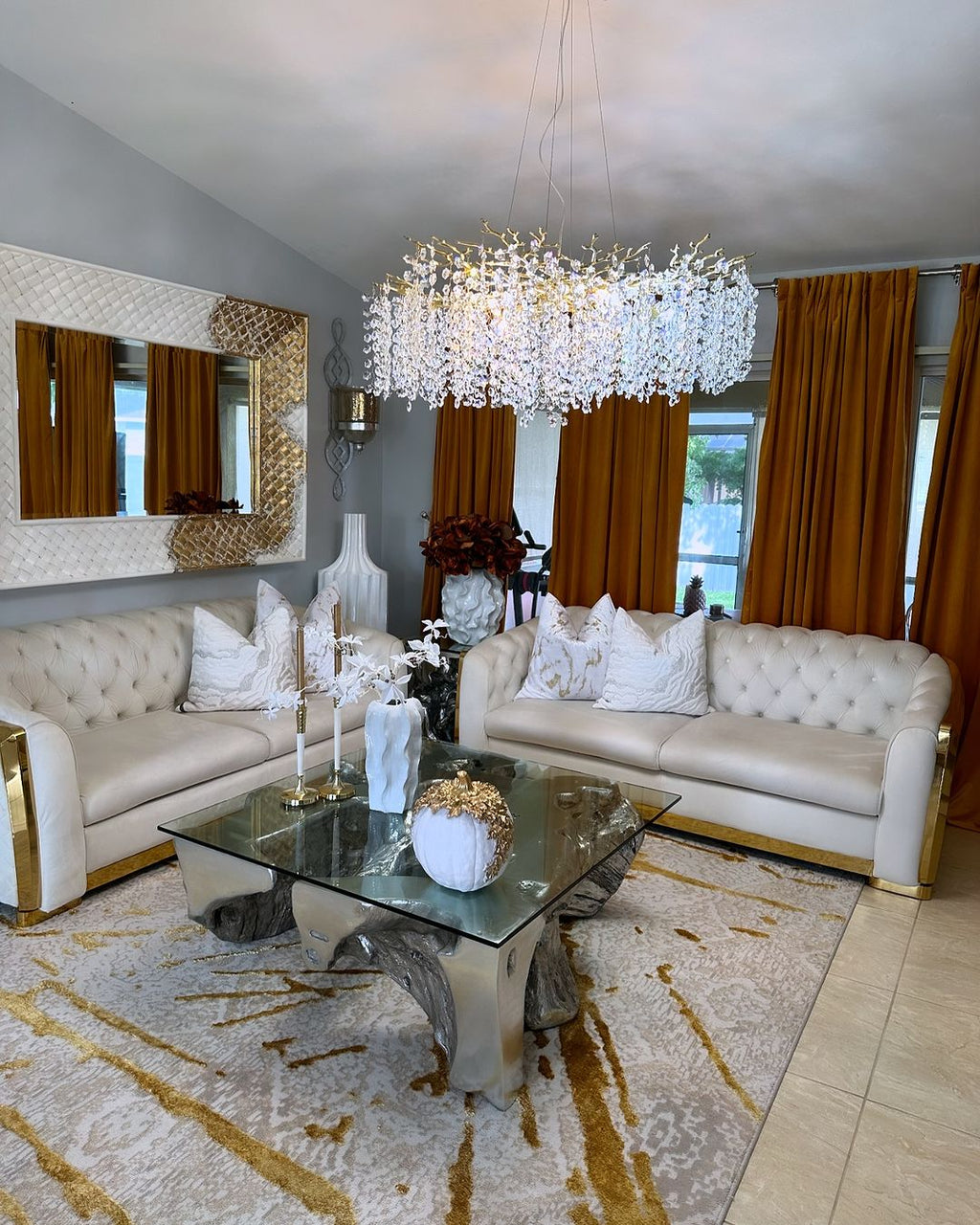 Modern Round / rectangular Floral Branch Crystal Chandelier for Low-Ceiling