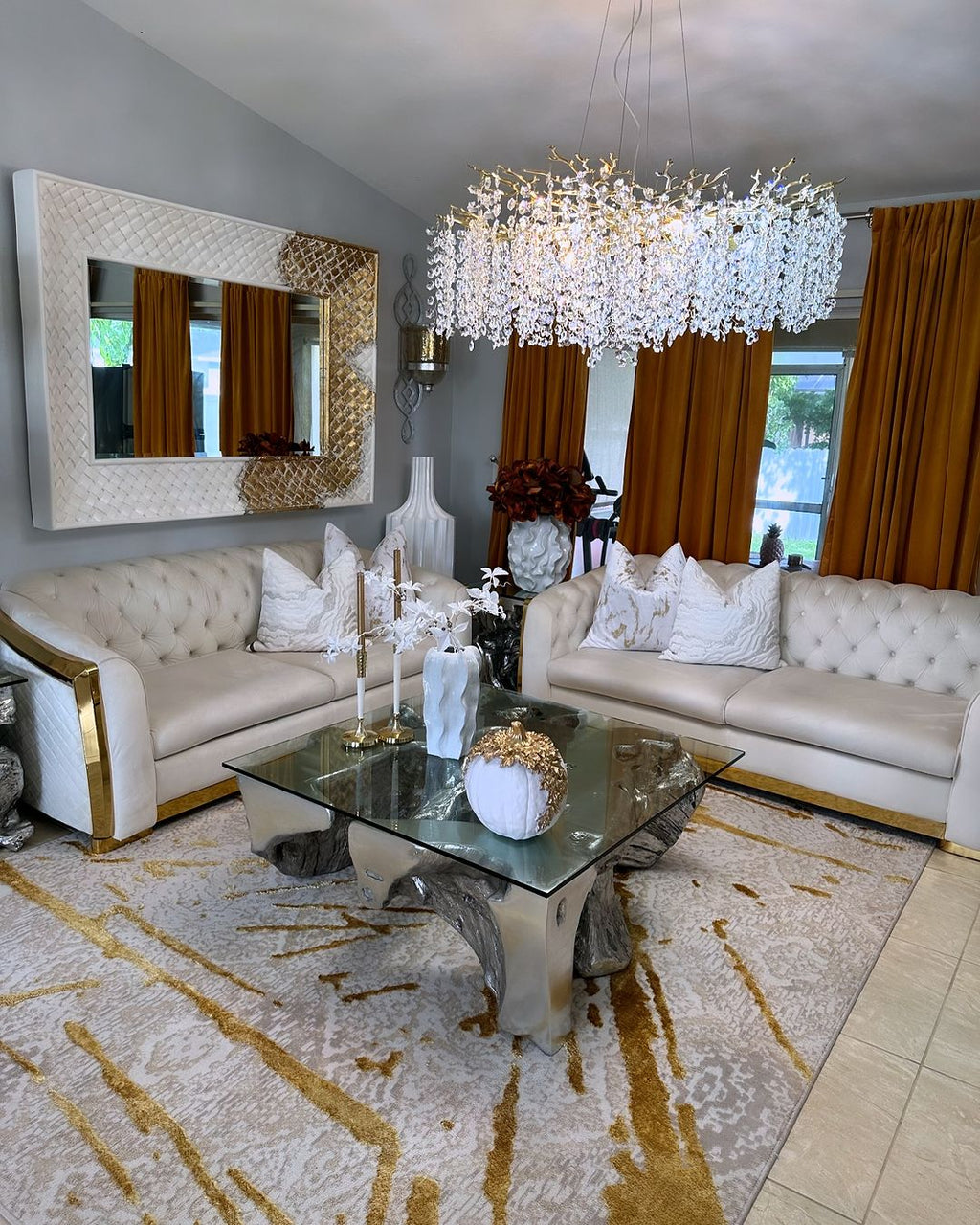 Modern Round / rectangular Floral Branch Crystal Chandelier for Low-Ceiling