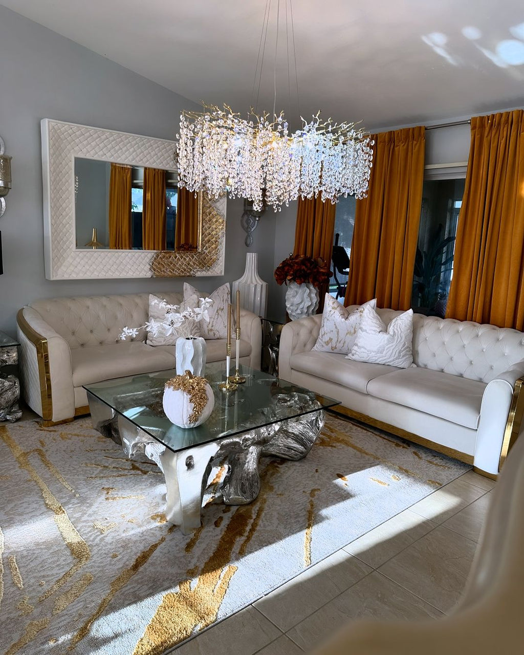 Modern Round / rectangular Floral Branch Crystal Chandelier for Low-Ceiling