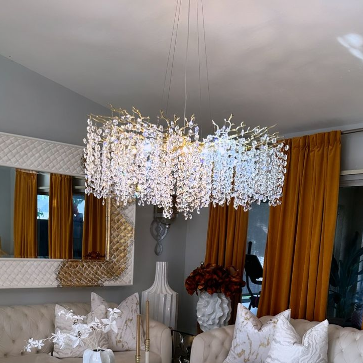 Modern Round / rectangular Floral Branch Crystal Chandelier for Low-Ceiling