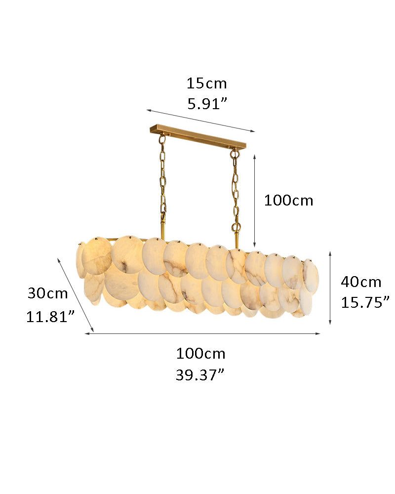 Rectangular Alabaster Chandelier Dia 100 / 120 with Round Shell Piece String Ceiling for Dining Room
