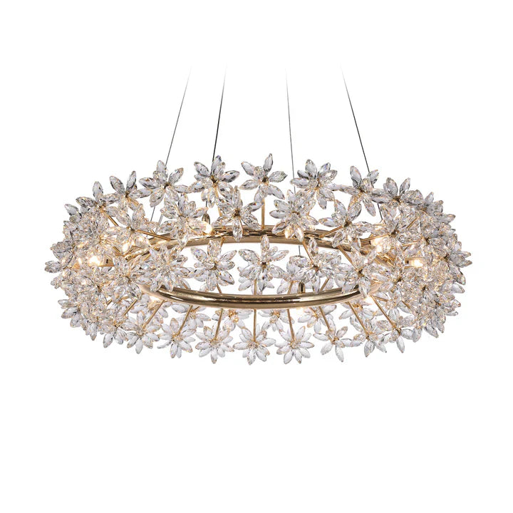 Modern Art Round Crystal Flower Chandelier with Gold Finish for Bedroom and Living Room