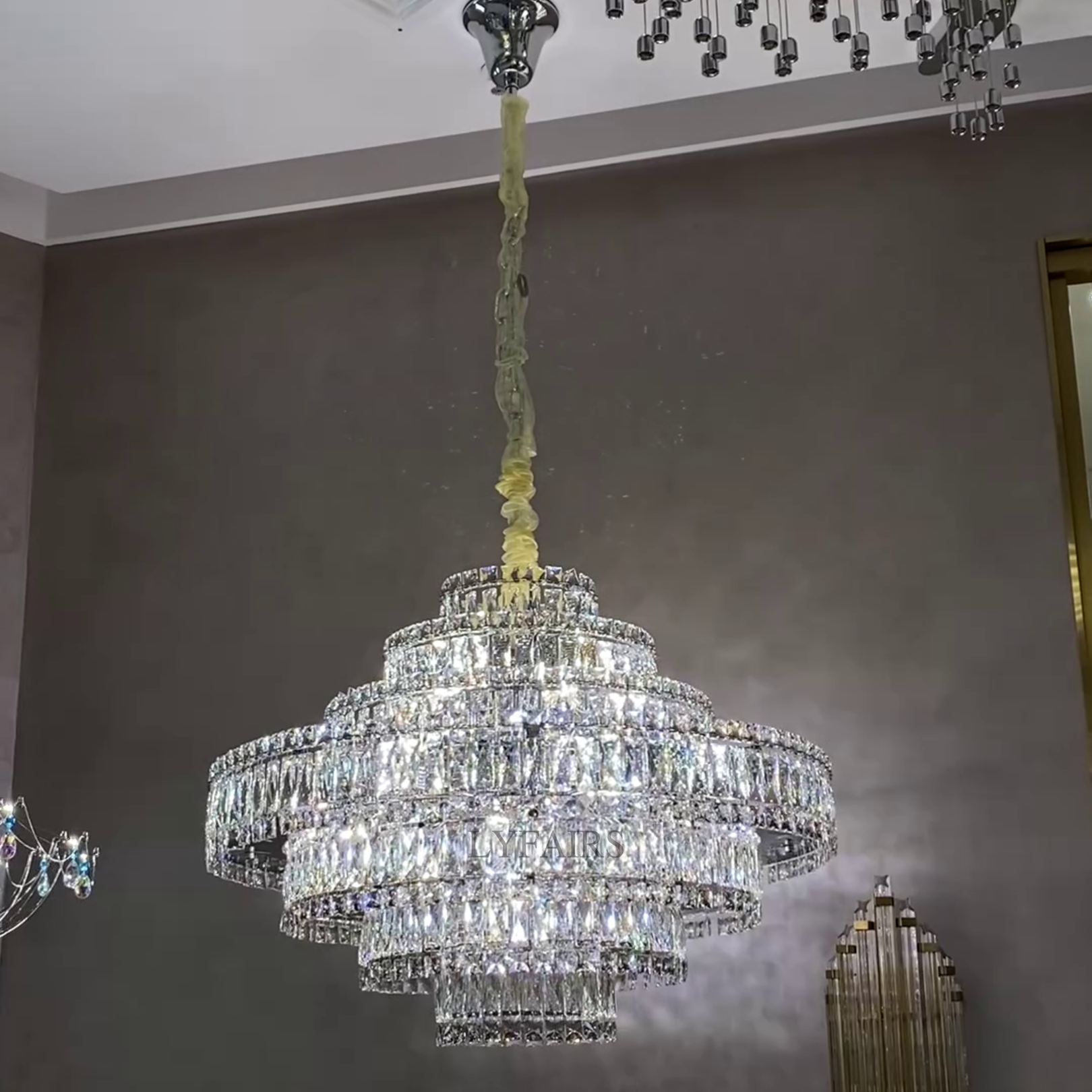 Delicate Light Luxury Multi-Layers Silver Round Crystal Chandelier for Living / dining Room / bedroom /